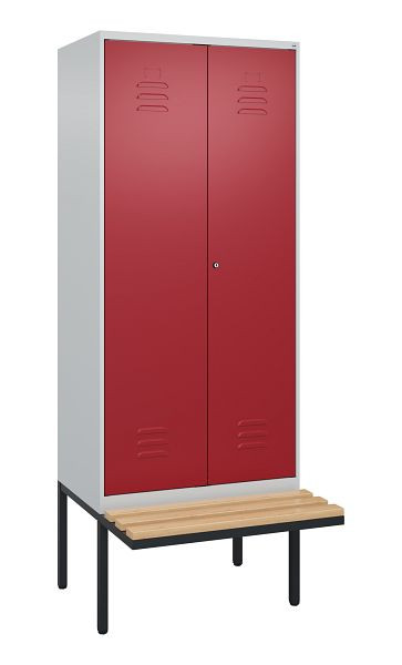 C+P Umkleidespind Classic PLUS SW, 2 Abteile, 2120x800x815mm, 7035/3003, Zylinderschloss, Buche-Sitzleisten, 0800427-22 S10046