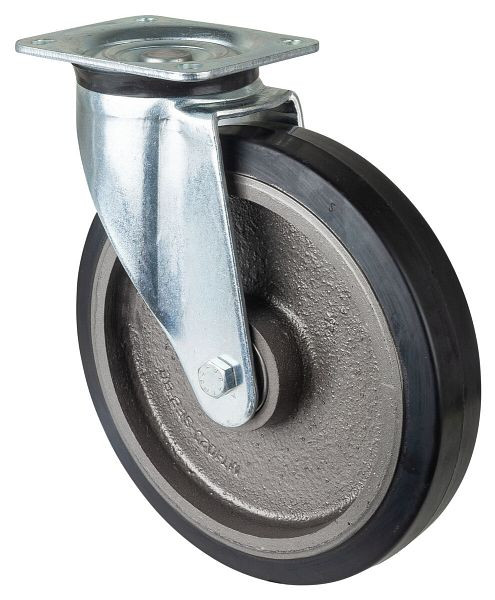 BS Rollen zwaarlastwiel, wielbreedte 50 mm, wiel-Ø 250 mm, draagvermogen 500 kg, zwarte elastische banden, gegoten wiellichaam, kogellagers, L600.B81.250