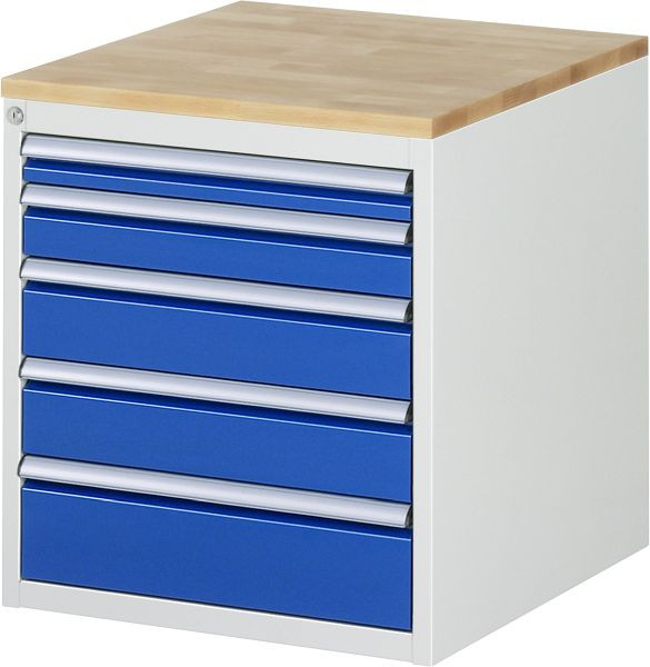 RAU ladekast serie 7000, B580 x D650 x H645 mm, 5 x lade maten L 1xH60, 1xH90, 2xH120, 1xH150 mm, massief beukenhouten blad, 03-L3.11A-B.11
