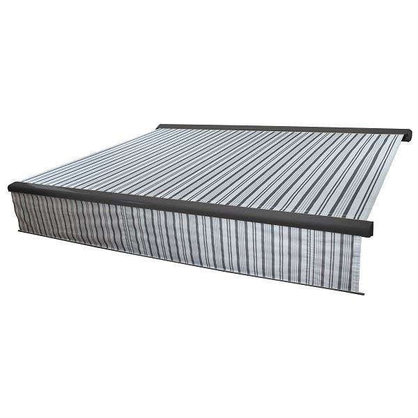Mendler elektrische full cassette luifel T124, 5x3m uitschuifbare volant, polyester grijs/wit, antraciet, 58306+34295+58312