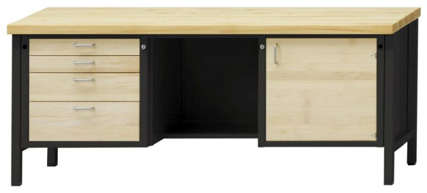 ANKE kastwerkbank; 2000x700mm; Beuk massieve plaat; Links 4 laden 90, 90, 150, 210 mm; Ga terug in het midden van de vloer; Rechts 1 deur