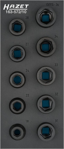 Hazet impact, doppenset machineschroevendraaier, hol vierkant 20 mm (3/4 inch), buitenzeskantprofiel, aantal gereedschappen: 10, 163-572/10