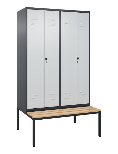 C+P luierkastje Classic PLUS SW, 4 vakken, 2120x1200x815mm, 7016/7035, draaibare sluiting, met onderbank, beukenhouten zitlatten, 0800527-40 S10013