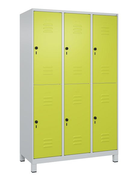 C+P Doppelstöckiger Spind Classic PLUS, Füße, 3 Abteile, 1950x1200x500mm, 7035/0024, 080310-32 S10010