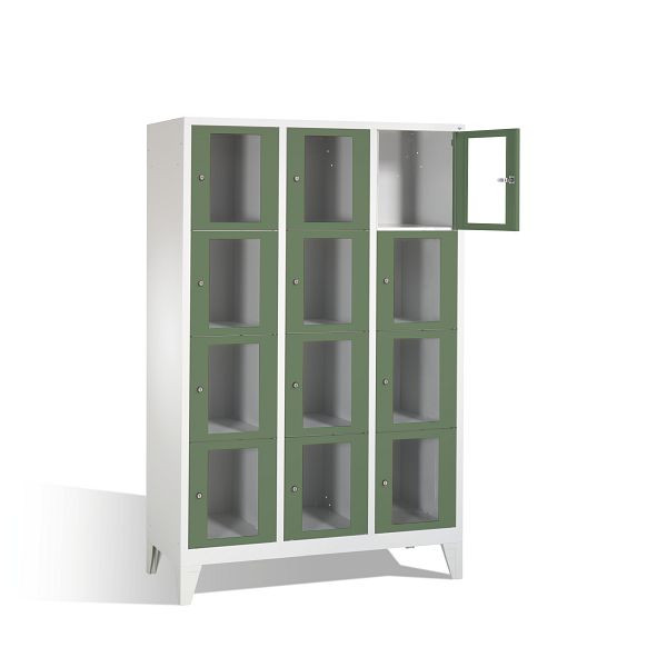 C+P lockerkast Classic, H1850xB1200xD500mm, kleur: lichtgrijs / reseda groen, 8010A324 S10004