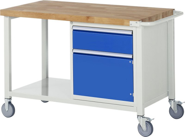 RAU verrijdbare werkbank serie 8000, 1 x lade, 1x draaideur, plank, 1250x880x700 mm, 05-8152A6-127B4S.11