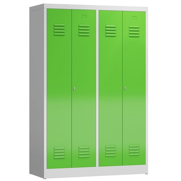 Lüllmann ClassiX kledingkast, 4 vakken, elk 2 sluitend in het midden, 1800 x 1185 x 500 mm, lichtgrijs/geelgroen, X-510445