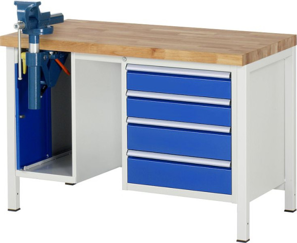 RAU werkbank serie 8000 - frameconstructie (gelast frame), 2 onderbouw containers (bankschroef, 4x lade), 1250x840x700 mm, 03-8185A1-127B4S.11