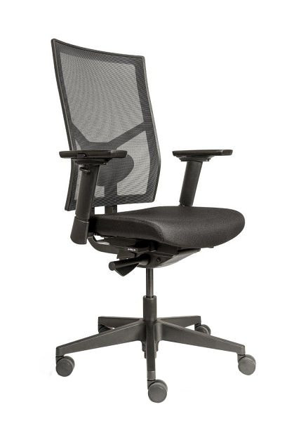 Lüllmann bureaudraaistoel met 3D-armleuningen, mesh rugleuning, kunststof onderstel, zwart, 210410