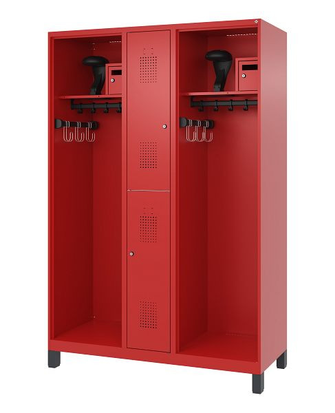C+P brandweerkast Evolo, model MAXI, 2 compartimenten, H1950B1300T500 mm, vuurrood, voeten, 0496015-030 S10008