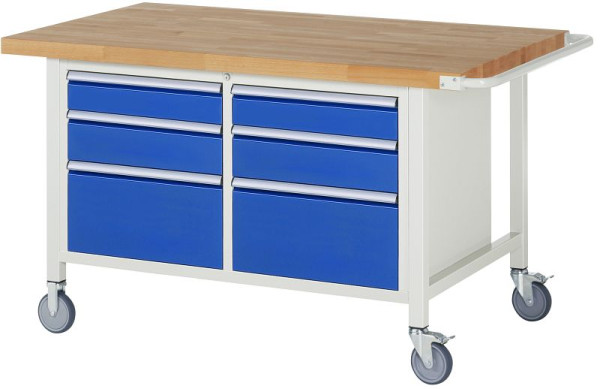 RAU verrijdbare werkbank 8000 - model 8475, B1500xD900xH880-1080mm, dubbele onderbouw bak, links: 120, 150, 270mm, rechts: 120, 150, 270mm, 05-8475A2-159B4H.11