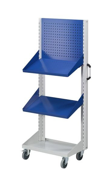 ANKE geperforeerde metalen basiswagen en schuine planken; 800x450x1950 mm; RAL 7035/5010; met 1x geperforeerd paneel 2x plank 450 mm, 962.082