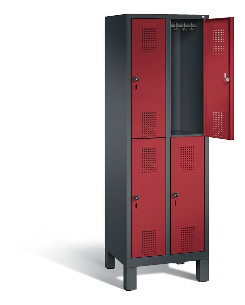 C+P locker dubbeldekker Evolo, H1850xW610xD500mm, kleur: zwartgrijs/robijnrood, 48310-20 S10180