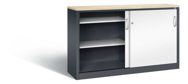 C+P dressoir met schuifdeuren Acurado, H1000xB1600xD400mm, kleur: zwartgrijs/verkeerswit, beugelgreep, 2146-00 S10165