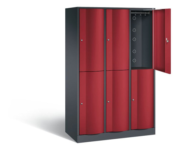 C+P locker dubbellaags Resisto, H1950xW1148xD540mm, kleur: zwartgrijs/robijnrood, 8270-372 S10022