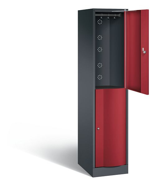 C+P locker dubbellaags Resisto, H1950xW396xD540mm, kleur: zwartgrijs/robijnrood, 8270-172 S10022