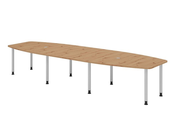 Hammerbacher vergadertafel KT40C, 400 x 130 cm, blad: knoestig eiken, 25 mm dik, 2,5 meter onderstel zilver, ronde buis 6 cm, werkhoogte 72-74 cm, VKT40C/R/S