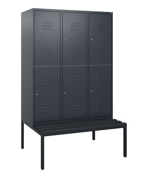 C+P dubbeldekskast Classic PLUS, 3 vakken, 1950x1200x815mm, 7016/7016, cilindersloten, met bank eronder, 0803505-32 S10087