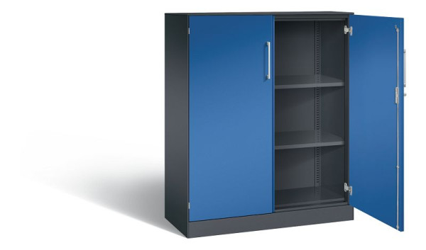 C+P vleugeldeurkast Asisto, H1310xB1000xD435mm, kleur: zwartgrijs / gentiaanblauw, beugelgreep, 3 niveaus, 141032-000 S10197