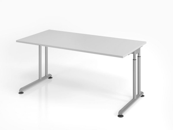 Hammerbacher bureau ZS16, 160 x 80 cm, blad: grijs, 25 mm dik, ABS dikke rand, rechthoekige vorm, zilver, VZS16/5/S