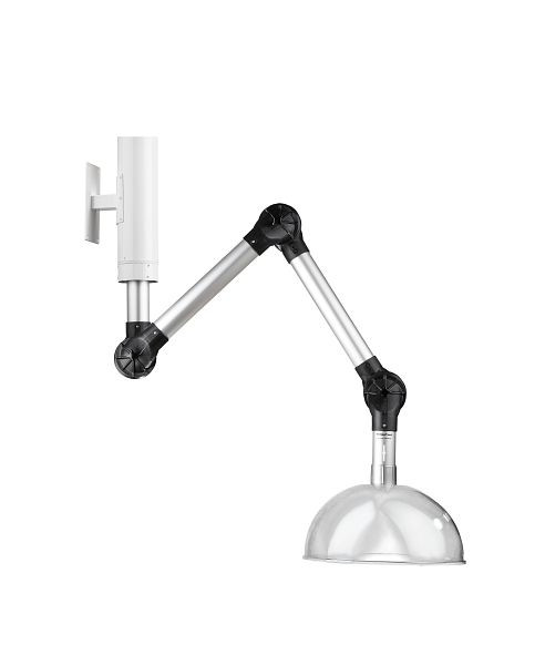 GEOVENT PERMA Arm 1150 mm, 3 Gelenke, schwarz, ø57, Wandmontage mit Basis 180mm and Absaughaube ø380, Polycarbonat, 10-305SL+10-315+10-316