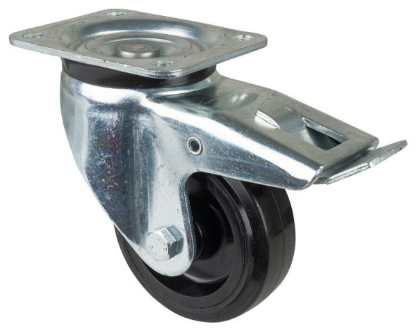 BS Rolls Zwaarlastwiel met rem, breedte 45 mm, Ø125 mm, tot 140 kg, zwarte elastische banden, kunststof wiellichaam, rollager, L620.B60.125