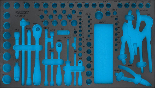 Hazet 2-componenten zachtschuim inleg, voor 163-508 afmetingen / lengte: 691 mm x 392 mm organizer maat: 4/3+ (691 x 392 mm), 163-508L