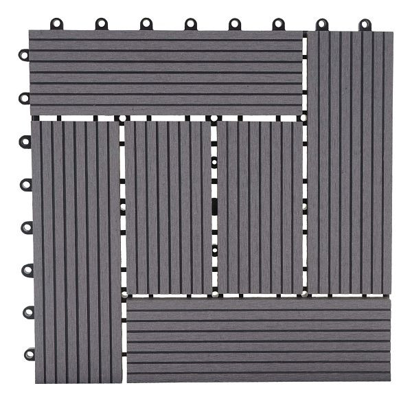 Mendler WPC vloertegel Rhone, houtlook balkon/terras, 11x elk 30x30cm = 1m2, Premium, grijs offset, 57949