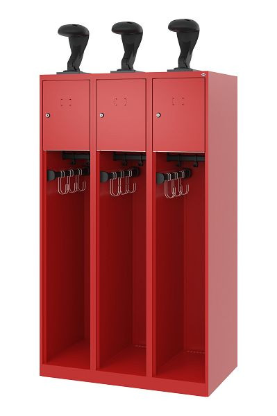 C+P brandweerkast Evolo, model YOUNGSTER, 3 compartimenten, H1530B900T500 mm, vuurrood, helmhouder, 0490015-30 S10005