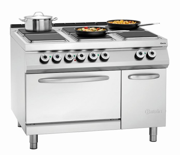 Bartscher 6 pits elektrisch fornuis, elektrische oven 2/1GN, neutrale kast, 296217