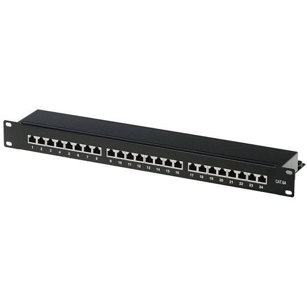 Helos patchpaneel Cat 6A 19" 1U 24 poort zwart, 146868