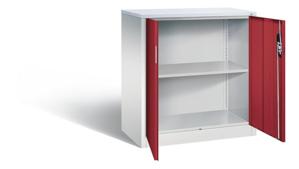 C+P kantoorkast Acurado, H1000xW930xD500mm, kleur: lichtgrijs/robijnrood, verzonken handgreep, 2 niveaus, 9286-1200 S10346