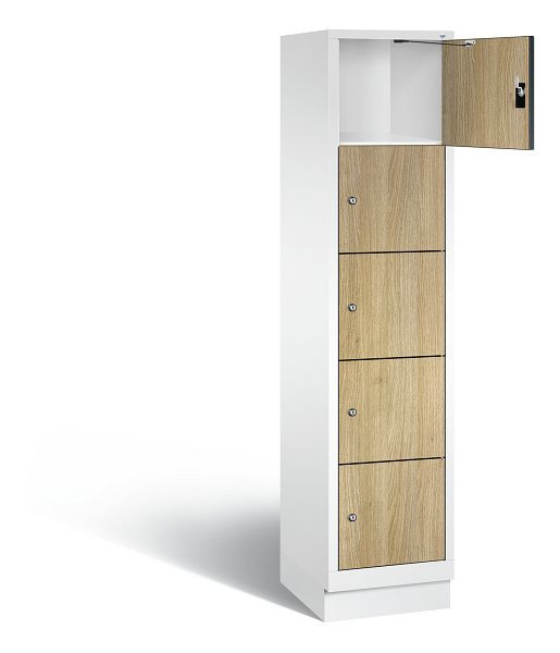 C+P lockerkast Evolo, H1800xB420xD500mm, kleur: verkeerswit / decor eiken Sereno, 48020-125 S10086