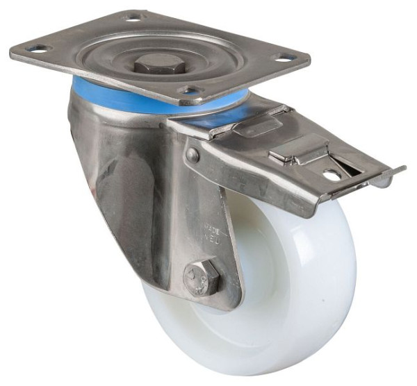 BS Rollen RVS zwaarlastwiel met rem, breedte 45 mm, Ø125 mm, tot 700 kg, oppervlak/lichaam kunststof, RVS rollager, HS120.B14.125