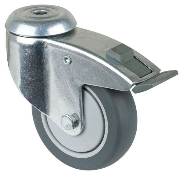 BS-wielen Zware apparatuurwielen met rem, breedte 30 mm, Ø100 mm, tot 80 kg, grijs rubberen loopvlak, kogellagers, VE = 2 stuks, C121.A85.100