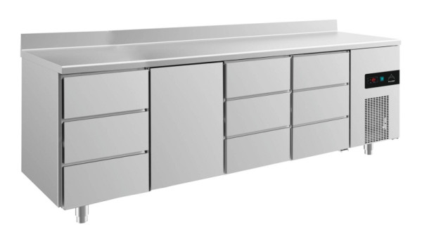 A&S Polarny koeltafel -2 tot +8°C met 1x deur midden links en 3x drie laden, 2330 x 700 x 850 mm, met opstaande rand, KT4DTDDA