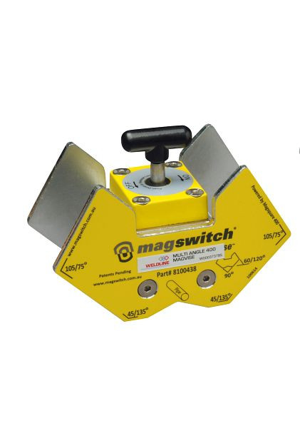ELMAG magnetische lashoek, Multi Angle 400 MV, 45°/135°, 60°/120°, 75°/105° & 90°, houdkracht 178 kg, 'AAN/UIT schakelbaar', 55474