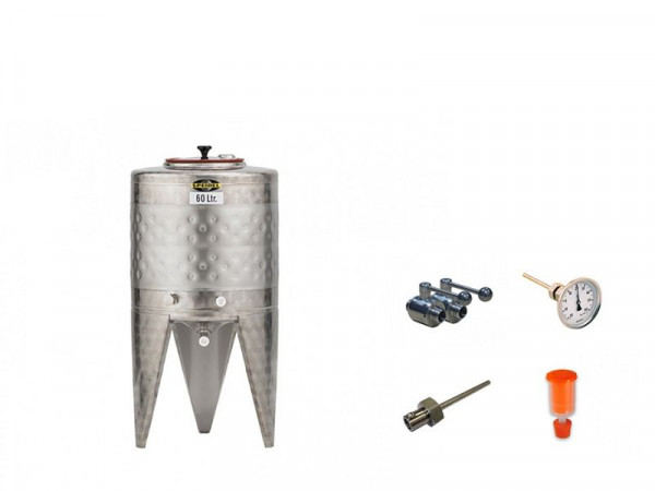 Speidel gistingstank 60 liter met RVS kogelkraan, thermometer, inschroefhuls, fermentatie plug en stop, 45600