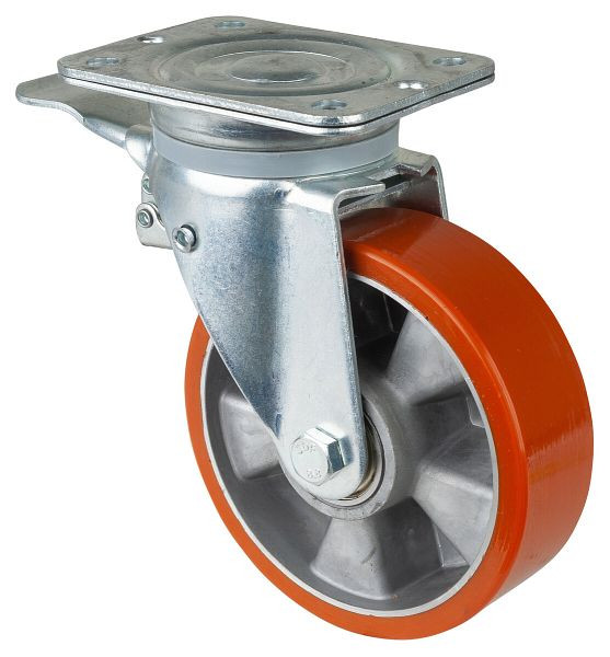 BS-wielen Zwaarlastwiel met rem, breedte 50 mm, Ø160 mm, tot 600 kg, polyurethaan gegoten 95 Shore A, aluminium behuizing, kogellager, N120.B90.163