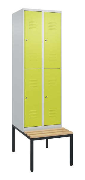 C+P dubbeldekkerkast Classic PLUS, 2 vakken, 2120x600x815mm, 7035/0024, cilindersloten, beukenhouten zitlatten, bank, 0803507-20 S10100