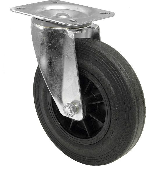 BS rollen transportrol, wielbreedte 50 mm, wiel-Ø 200 mm, draagvermogen 205 kg, zwart rubber, wiellichaam kunststof, rollager, plaat, L400.B45.200