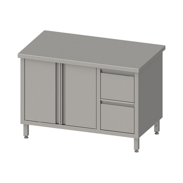 Stalgast werkkast met vleugeldeuren 2000x700x850mm, met 2 ladenblok rechts, zonder opstand, gelast, VAS20703R