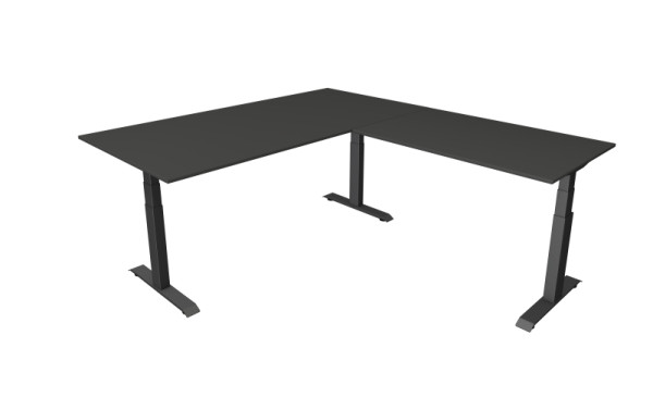 Kerkmann Move 4 zit-/statafel, B 2000 x D 1000 mm met aanbouwelement 1200 x 800 mm, elektrisch in hoogte verstelbaar van 640-1290 mm, antraciet, 10083313