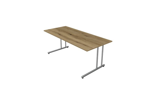 Kerkmann bureau start-up, B 1800 x D 800 x H 750 mm met C-voetframe in aluminium zilver, eiken, 11434155