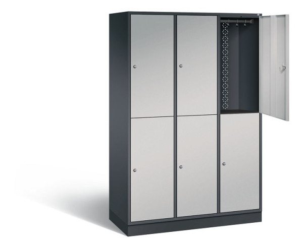 C+P locker dubbellaags XL Intro, H1950xW1220xD490mm, kleur: zwart-grijs/wit aluminium, 8270-302 S10055