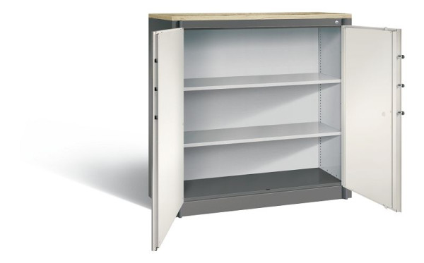 C+P brandbeveiligingskast Certos, H1226xB1200xD500mm, kleur: vulkaangrijs / parelwit, handgreep, 3 niveaus, 1181-00 S10548