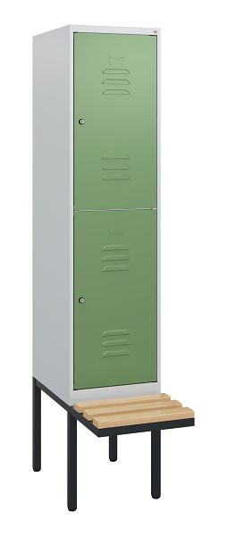 C+P dubbeldekkerkast Classic PLUS, 1950x400x815mm, 7035/6011, cilindersloten, beukenhouten zitlatten, zwevende zitting, 0803405-12 S10036