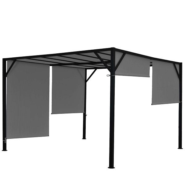 Mendler Pergola Baia, tuinpaviljoen terrasoverkapping, stabiel 6cm stalen frame + schuifdak grijs, 3x3m, 65449