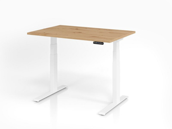 Hammerbacher bureau XDKB12, 120 x 80 cm, blad: knoestig eiken, 25 mm dik, ABS dikke rand, rechthoekige vorm, wit, VXDKB12/R/W