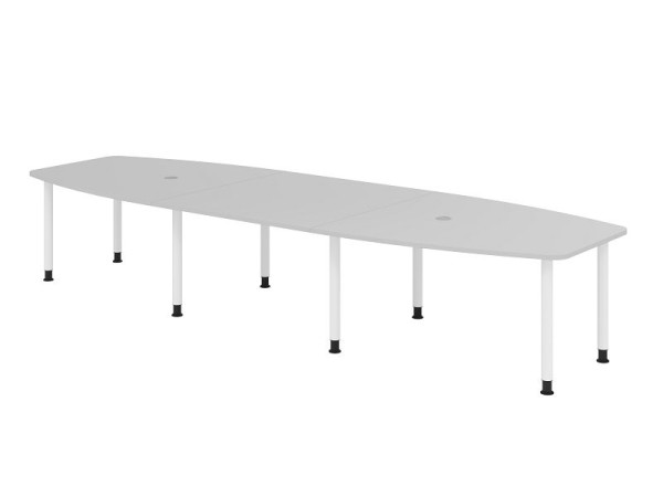 Hammerbacher vergadertafel KT40C, 400 x 130 cm, blad: grijs, 25 mm dik, 2,5 meter onderstel wit, ronde buis 6 cm, werkhoogte 72-74 cm, VKT40C/5/W